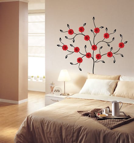 Decoratieve muurstickers - Boom met rode gerberabloemen