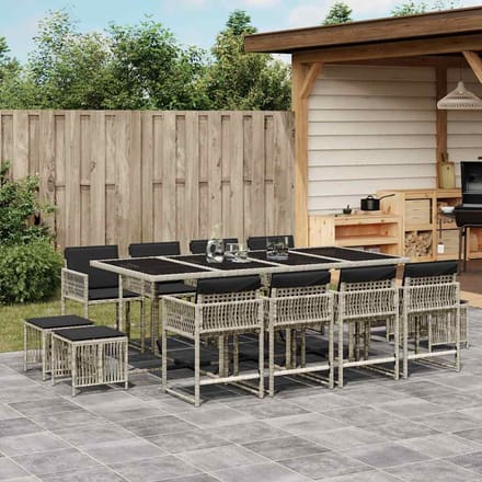 vidaXL - 13-delige - Tuinset - met - kussens - poly - rattan - lichtgrijs