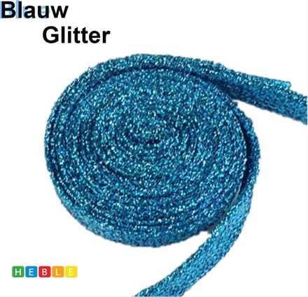 *** 1 Paar Platte Glitter Veters Blauw 110cm - van Heble® ***