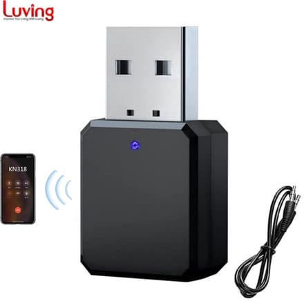 Luving KN318 - Bluetooth 5.1 Audio Adapter AUX & USB - Bluetooth Ontvanger & Zender - 3.5MM Aux - Handsfree Bellen