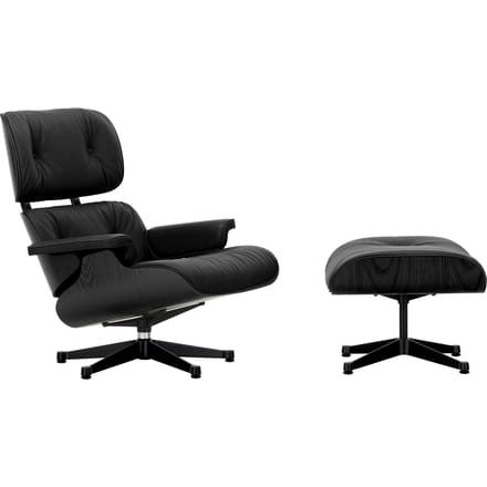 Vitra Lounge Chair & Ottoman - basic dark gepoedercoat - Leder Premium F nero - VitraKastanieSchwarz