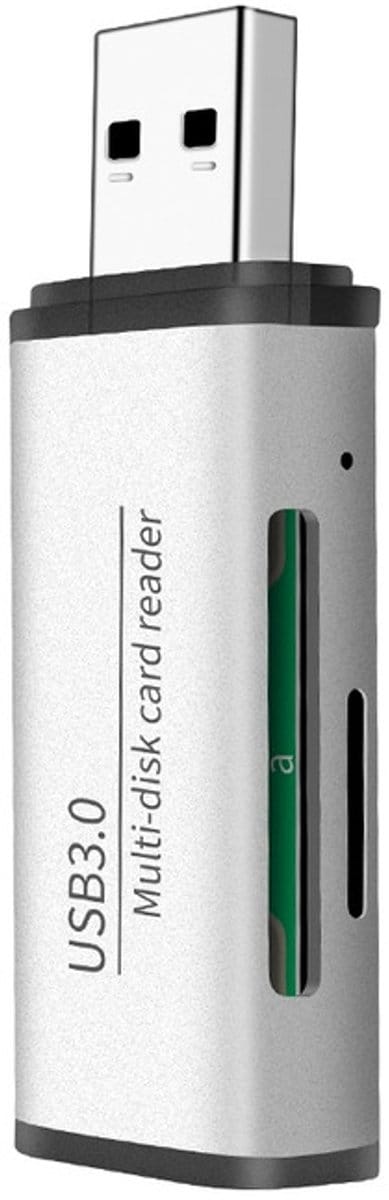 USB 3.0 naar SD + Micro-SD (tf) compacte kaartlezer adapter kabel - card reader - voor o.a. camera en laptop - zilver