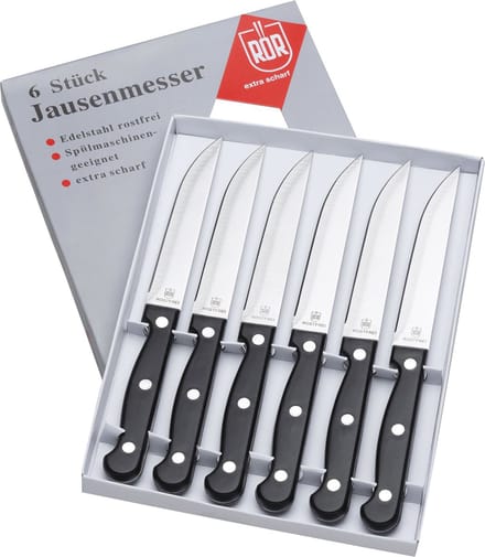 RÖR Solingen Steakmes – Glad – RVS – Lemmet 11,5 cm – Kunststof Heft – 6 delig
