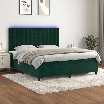 vidaXL - Boxspring - met - matras - en - LED - fluweel - donkergroen - 160x200 - cm