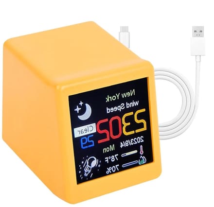 Digitale Weerklok - Weerstation Klok - Thuis Gebruik - Realtime Weerupdates - Compact Formaat - Geel