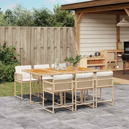 vidaXL - 7-delige - Tuinset - met - kussens - poly - rattan - beige