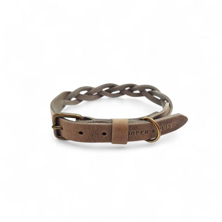 Cooper & Quint Twisted - Halsband hond gevlochten leer - Stone - Oud Messing - L