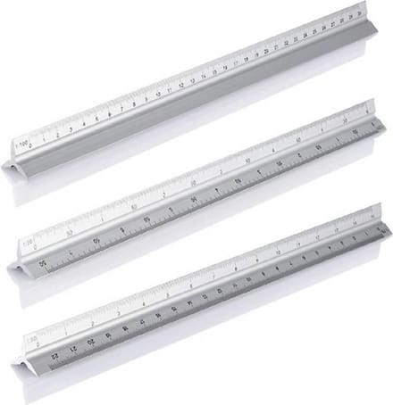 "Hofftech Aluminium Driekantige Schaallat: 1:20 - 1:25 - 1:50 - 1:75 - 1:100 - 1:125"