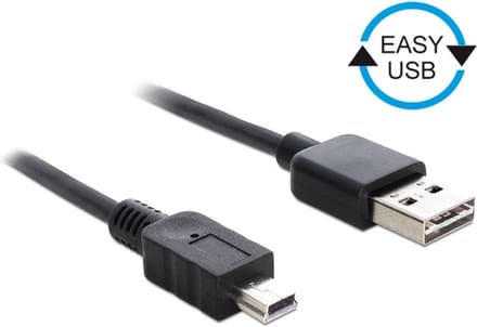 Mini USB naar Easy-USB-A kabel - USB2.0 - tot 2A / zwart - 2 meter