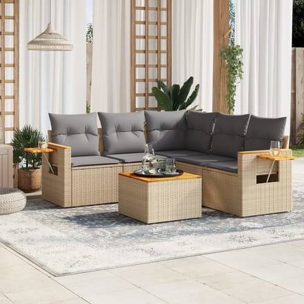 vidaXL - 6-delige - Loungeset - met - kussens - poly - rattan - beige