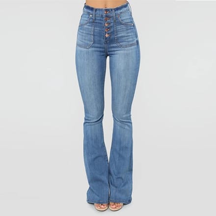 Dames Bell Bottom High Waist Fitted Denim Jeans XS