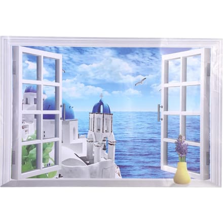 3D Grote Verwijderbare Strand Zee Raam Landschap Muursticker Zelfklevend Behang Egeïsche Zee white