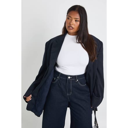 boohoo Dames Plus Basic Rib Korte Mouw Longline Getailleerde Top | Wit | Maat: 44