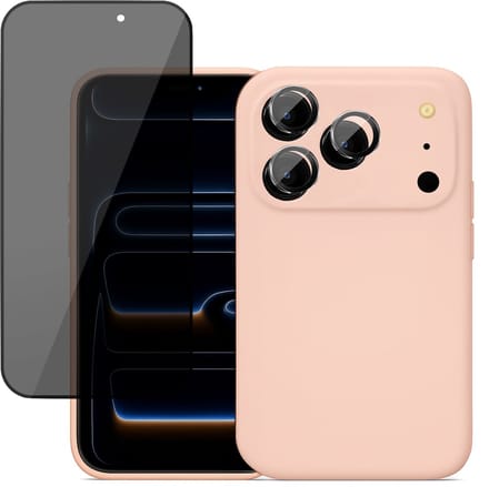Hoesje geschikt voor iPhone 17 Pro - Privacy Screenprotector Volledig Dekkend Glas & Camera Protector - Mat Back Case Roze