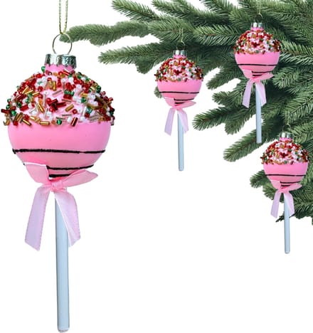Inspiruj Cake Pop - Glazen Kerstbal - Roze - 13x5x5 cm - Met Sprinkles