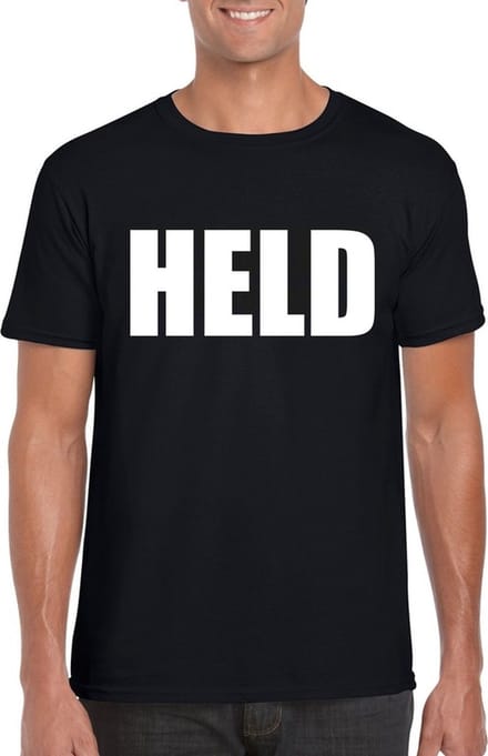 Held tekst t-shirt zwart heren S