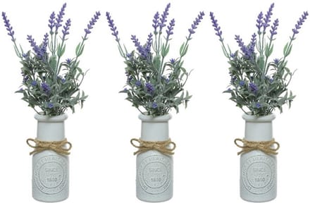 Lavendel kunstplant - 8x stuks - in witte pot - paars - H32 cm - lavandula