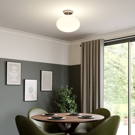 Lindby - plafondlamp - 1licht - Ijzer, glas - H: 33 cm - E27 - satijn nikkel, opaal wit