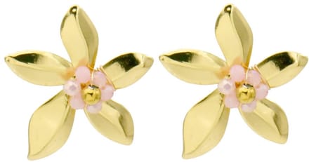 Oorbellen - RVS - bloem - roze - 3,5 cm