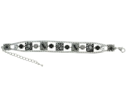 Behave - Armband zwart met mozaïek steentjes - boho chic 15,5 cm