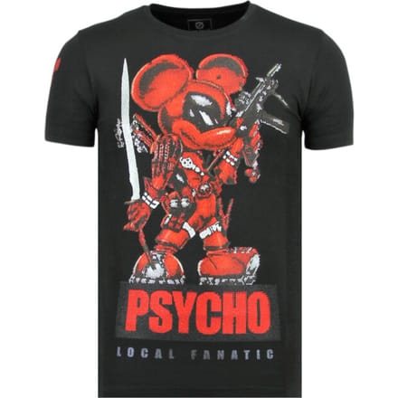 Psycho Mouse - Bedrukte T shirt Mannen - 6321Z - Zwart