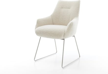 Gestoffeerde-stoel Alja-Flex met armleuning slipframe roestvrij staal teddy beige pocketveer kern