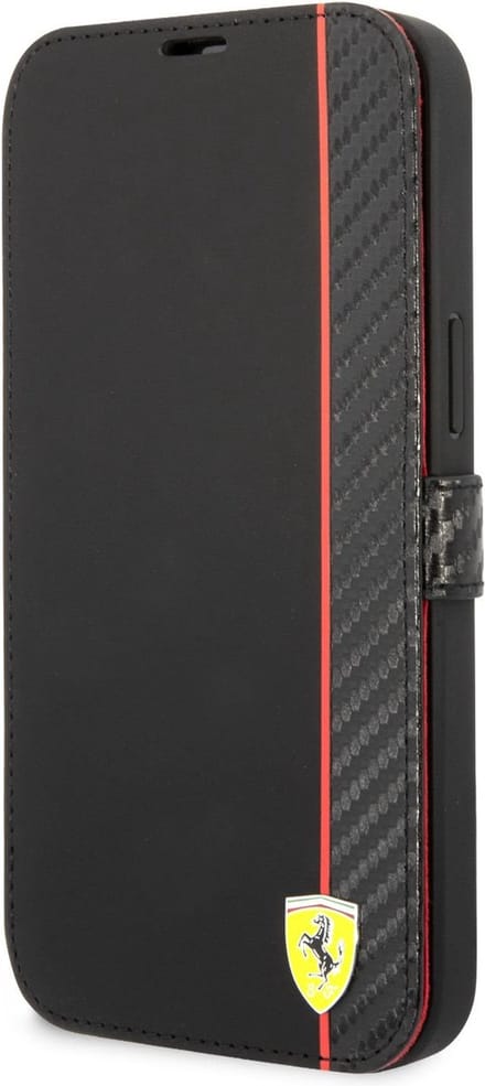 Ferrari Smooth Carbon Book Case - Geschikt voor Apple iPhone 14 Pro Max (6.7") - Zwart