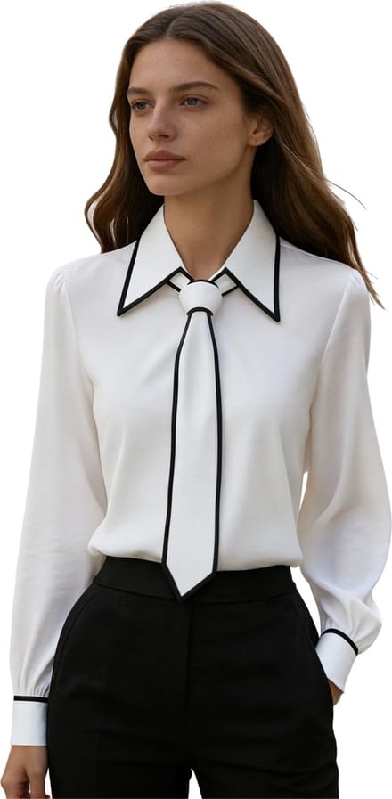 Chique Overhemd met Stropdas - Fluweel - Mode - Wit - Blouse