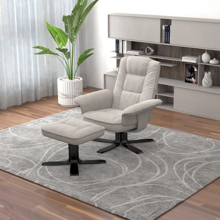 Relaxstoel CHARLY met voetenbankje van corduroy – wit