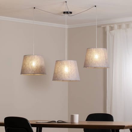 EMIBIG LIGHTING Ascot hanglamp, grijs, stof, 3-lamps, decentraal
