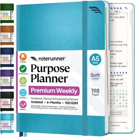 Onedateerde A5 Weekplanner Dagboek voor Doelstellingen, Productiviteit en Balans