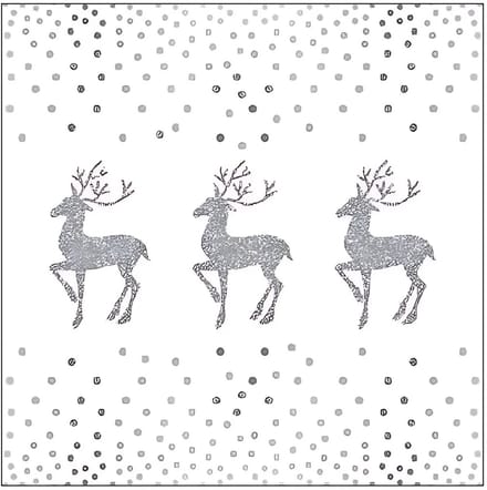 Ambiente Kerst servetten - 20x - rendier en stippen - wit / zilver - 33 x 33 cm - papier - kerstservetten/kerstdiner servetten
