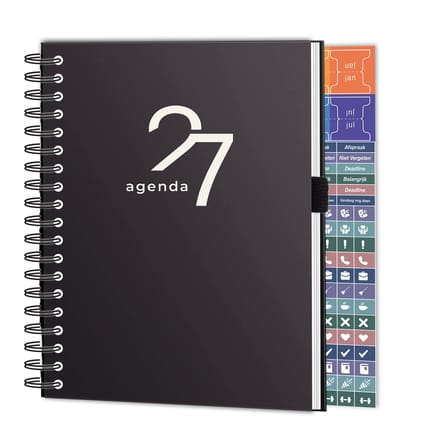 Huurdies Agenda 2027 - A5 Weekagenda - Hardcover - 1 Week op 2 Pagina's - Inclusief Planstickers - Zwart