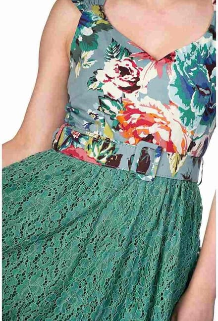 Dancing Days - MIXED FABRIC Flare jurk - 3XL - Groen