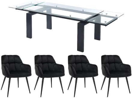Vente-unique Set van tafel LUBANA + 4 stoelen PEGA - Transparant en zwart