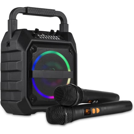Mini Karaoke Machine Draadloze Microfoon en Speaker Set met 2 Microfoon LED Kleurenlicht Handheld zwart