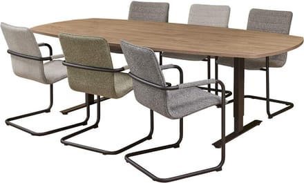 Vergadertafel Teez Deens Ovaal 240x120cm frame Wit (RAL9010) blad Antraciet eiken