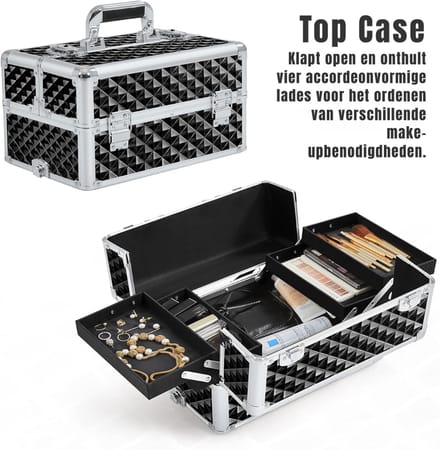 SAVI® Visagie Koffer - Make Up Organizer - Make Up Koffer - Zwart - 35cm x 24cm x 68cm