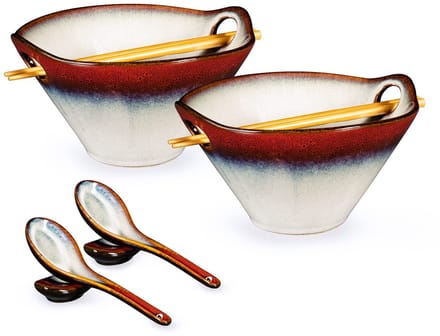 Dailygoods - Set van 2 Keramische Ramenkommen - 780 ml met Eetstokjes en Lepels