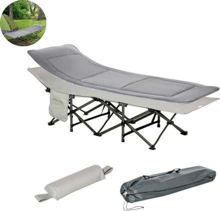 Veldbed - Kampeerbed - Vouwbed - Ligbed - Stretcher- Campingbedje - Opvouwbaar - 1 Persoons - Grijs