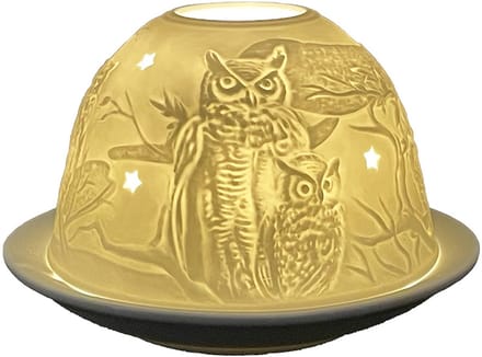 Clayre & Eef Waxinelichthouder Ø 12x8 cm Wit Porselein Uil