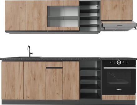 Vicco R-Line Complete keukeneenheid – 240 cm J-vorm Eik goud/antraciet