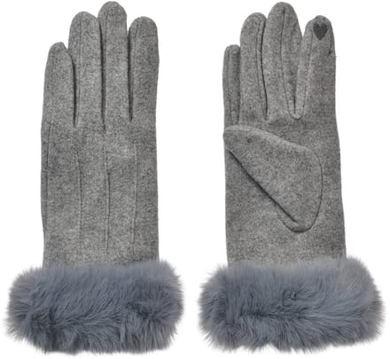 Clayre & Eef Handschoenen met imitatiebont 9x23 cm Grijs Polyester