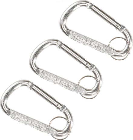 Karabijnhaak sleutelhanger - 3x - metaal zilver - 8 cm