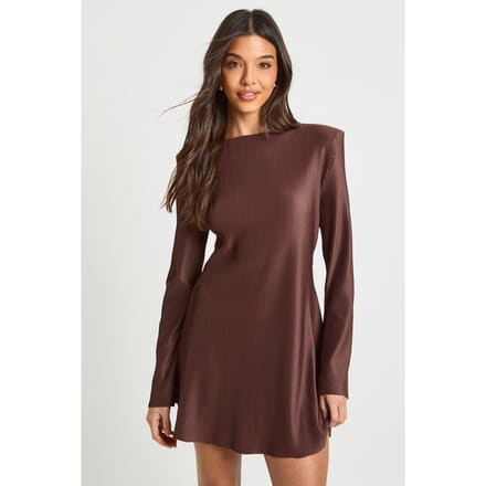 boohoo Dames Plisse mini-jurk met uitlopende mouwen | Chocolate | Maat: 6