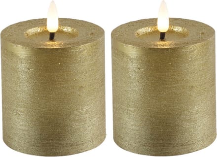Countryfield Lyon LED kaarsen/stompkaarsen - 2x - goud - D7,5 x H8 cm - timer