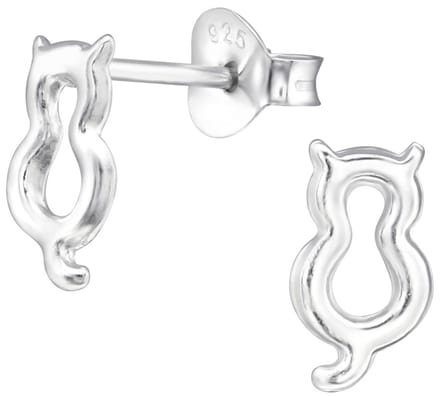 Joy|S - Zilveren kat poes oorbellen 7 x 4 mm