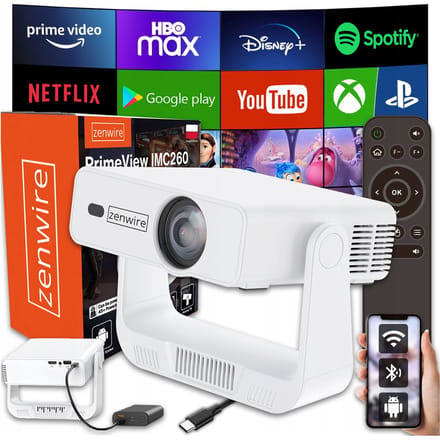 Mini-projector Draagbare projector Android 14 WiFi 360 Full HD 4K voor Zenwire PrimeView IMC260