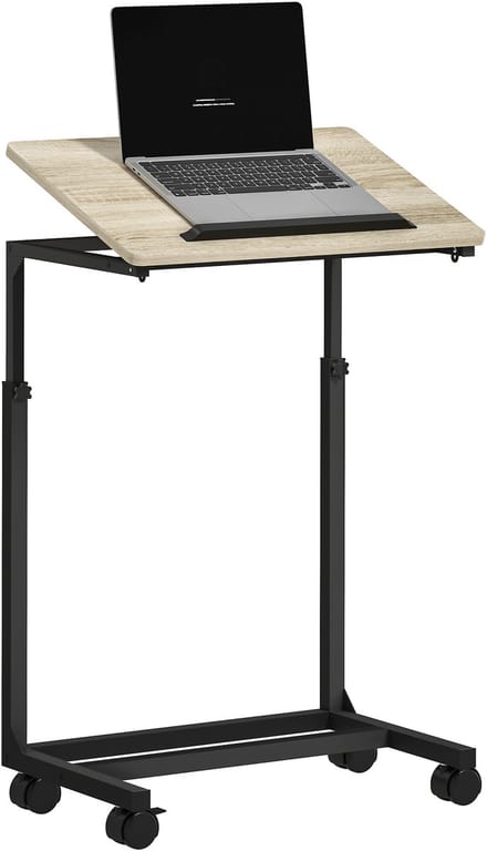 HOMCOM Mobile End Table-Spanplatte, Metall-55L x 36B x 62,5-82,5H cm-Eiche