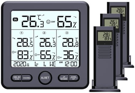 Digitale thermometer/hygrometer met 3 externe sensoren